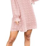 Adibosy Women's Dress Long Sleeve Swiss Dot Mini Dresses Round Neck Loose Chiffon Casual Short Dress